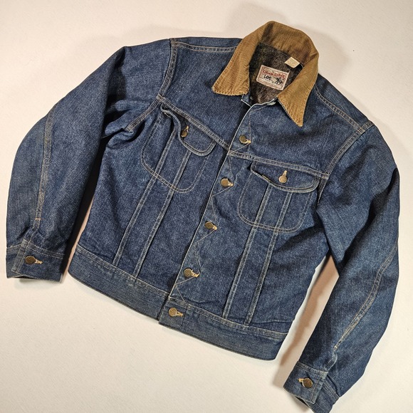 Vintage 70s Lee Storm Rider 42R L Denim Jacket Corduroy Collar Blanket Lined USA